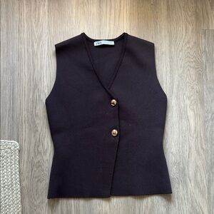 Zara Brown Vest with Gold Accents